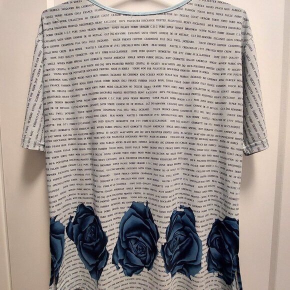 Women's Blue Graphic Wording Short Sleeves Tee-Shirt with Navy Roses Accent LGE - Picture 8 of 8